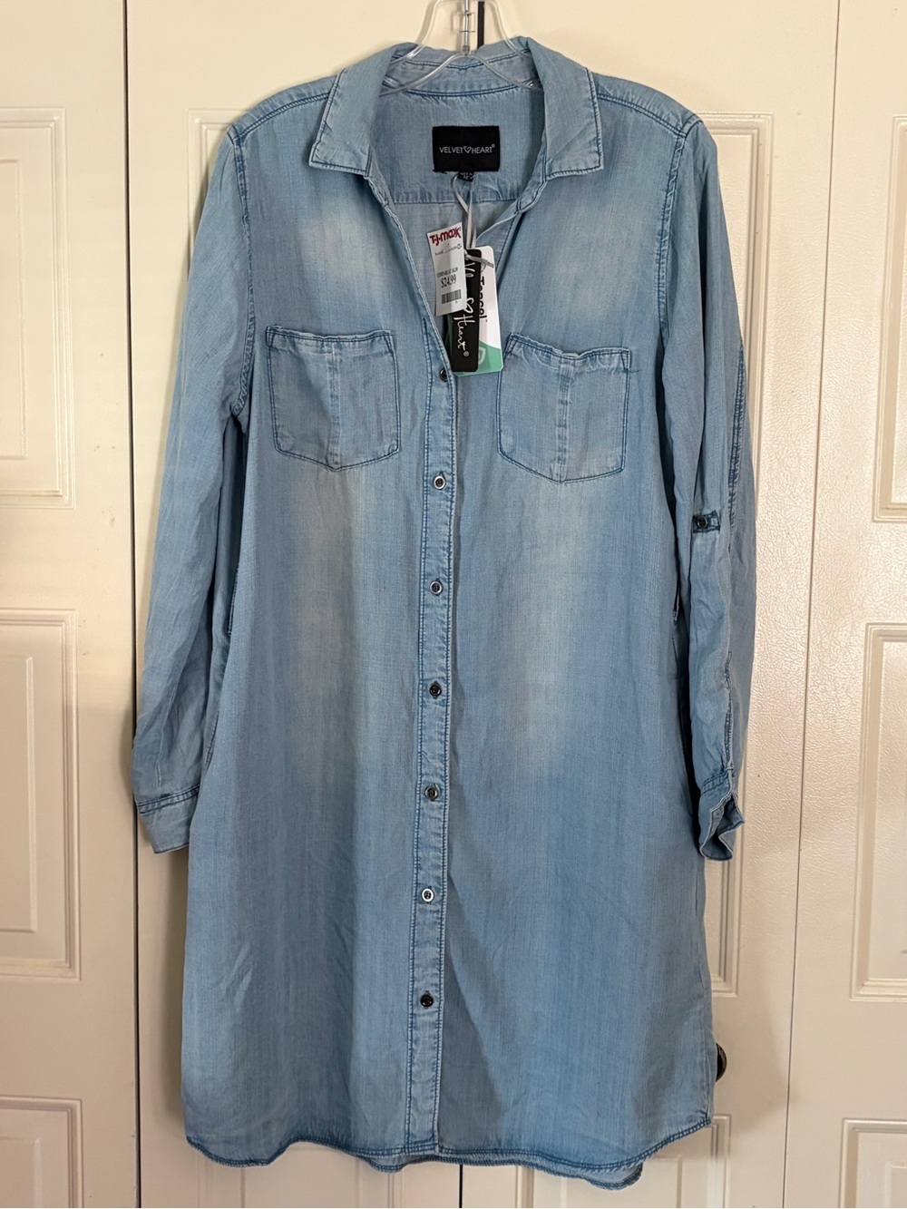 Velvet Heart NWT Denim Chambray Western Cowgirl Shirt Dress Tencel Denim Soft  M